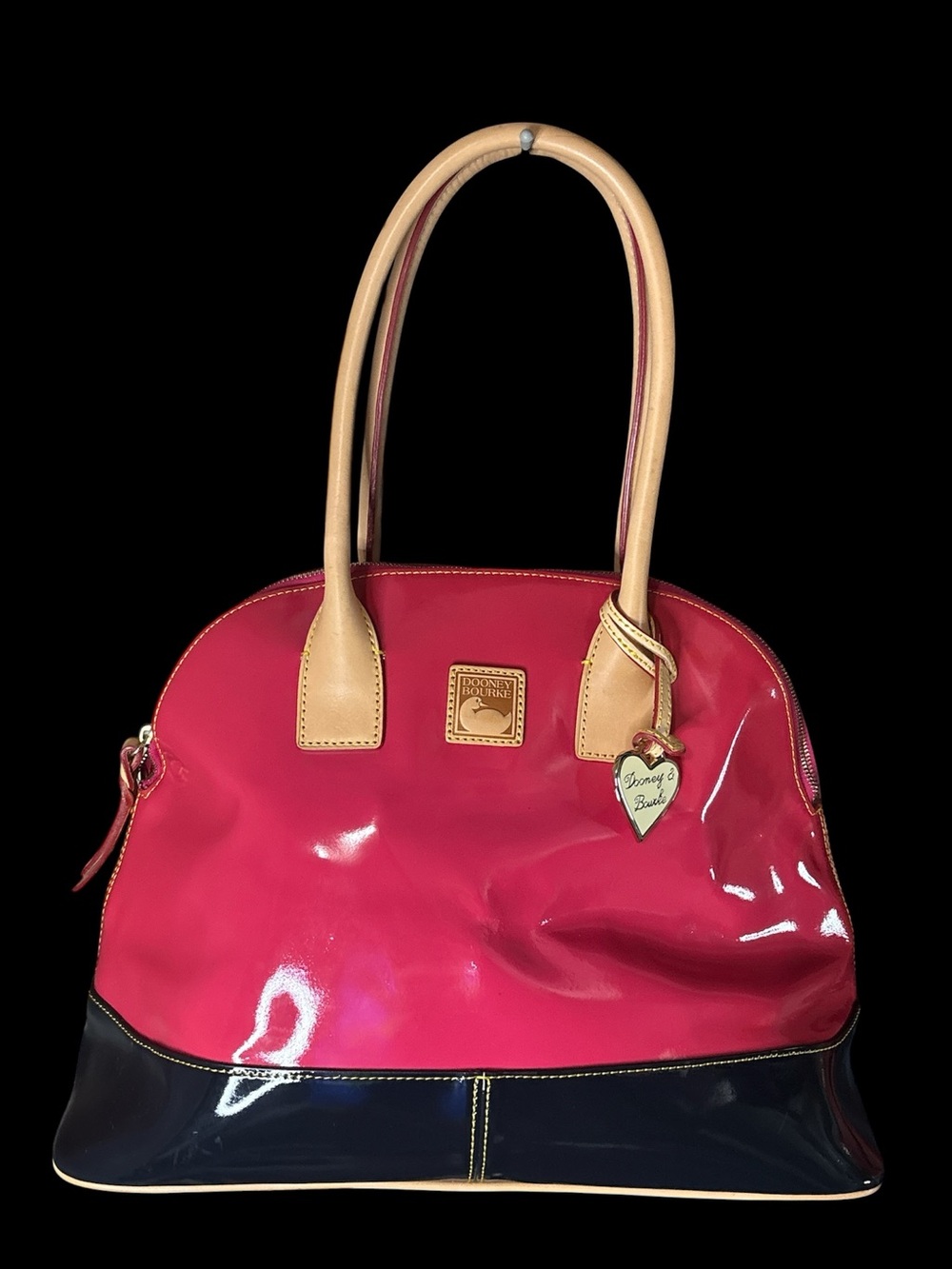 Dooney & Bourke Red Patent Tote with Tan Handles NWT - has callouts